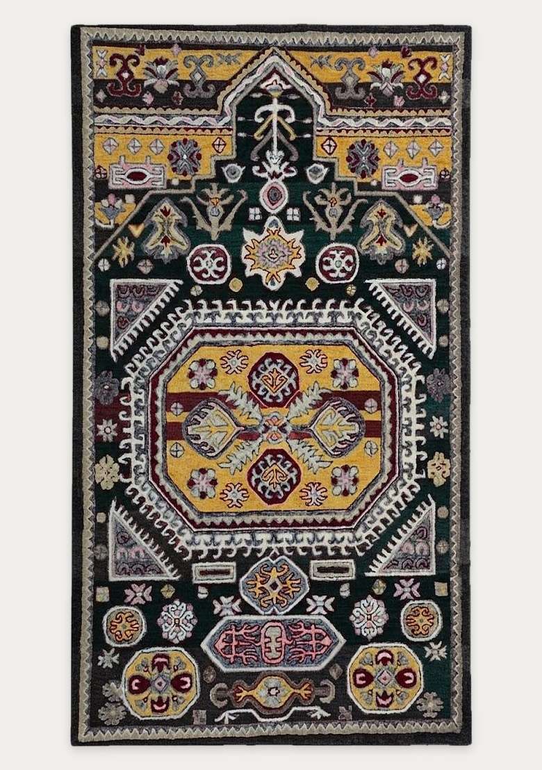 Saffron Rugs Multicolor Oriental Geometric Hand Tufted Wool Rectangular Rug - Indya