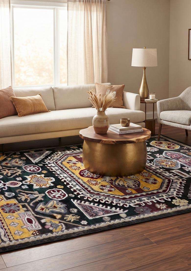 Saffron Rugs Hand-Tufted 100% Wool Area Rug | Multicolor Rectangular Rug | Cotton Backing | Oriental Geometric Carpet for Living Room - Indya