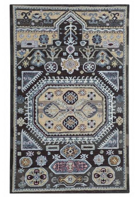 Saffron Rugs Hand-Tufted 100% Wool Area Rug | Dark Charcoal Grey Rectangular Rug | Cotton Backing | Oriental Geometric Carpet for Living Room