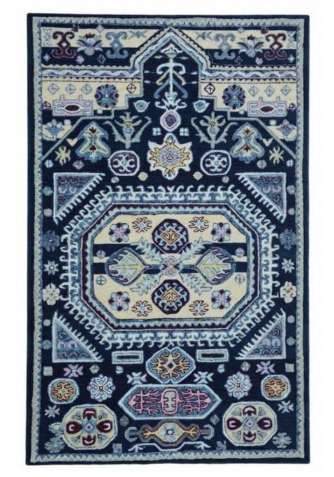 Saffron Rugs Hand-Tufted 100% Wool Area Rug | Navy Blue Rectangular Rug | Cotton Backing | Oriental Geometric Carpet for Living Room