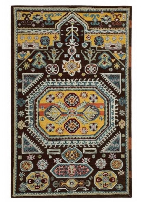 Saffron Rugs Hand-Tufted 100% Wool Area Rug | Dark Brown Rectangular Rug | Cotton Backing | Oriental Geometric Carpet for Living Room