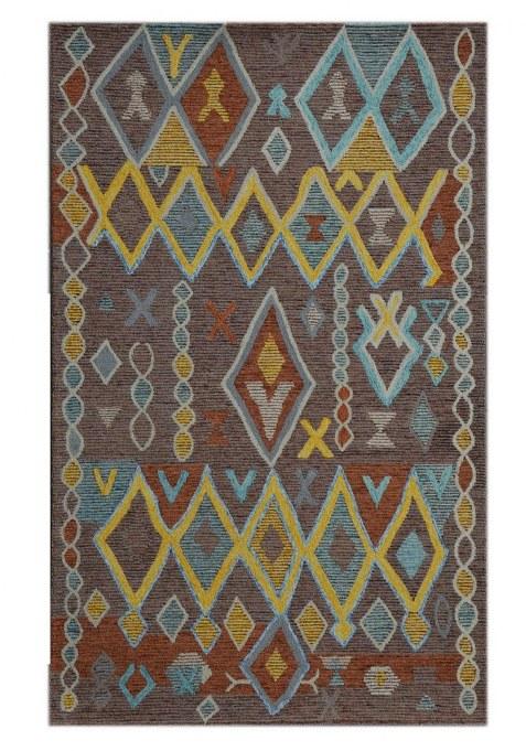 Saffron Rugs Hand-Tufted 100% Wool Area Rug | Dark Brown Multicolor Rectangular Rug | Cotton Backing | Bohemian Geometric Carpet for Living Room