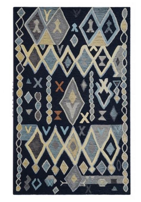 Saffron Rugs Hand-Tufted 100% Wool Area Rug | Navy Blue Rectangular Rug | Cotton Backing | Bohemian Geometric Carpet for Living Room