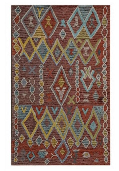 Saffron Rugs Hand-Tufted 100% Wool Area Rug | Terracotta Brown Rectangular Rug | Cotton Backing | Bohemian Geometric Carpet for Living Room