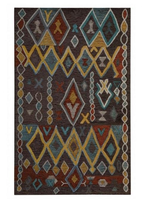 Saffron Rugs Hand-Tufted 100% Wool Area Rug | Dark Brown Multicolor Rectangular Rug | Cotton Backing | Bohemian Geometric Carpet for Living Room