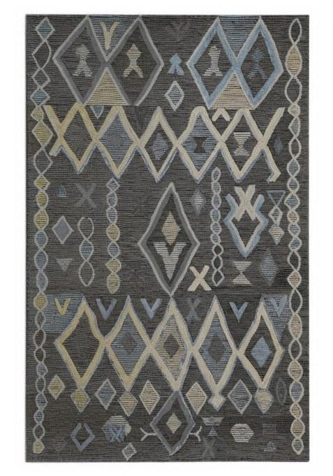 Saffron Rugs Hand-Tufted 100% Wool Area Rug | Charcoal Grey Rectangular Rug | Cotton Backing | Bohemian Geometric Carpet for Living Room