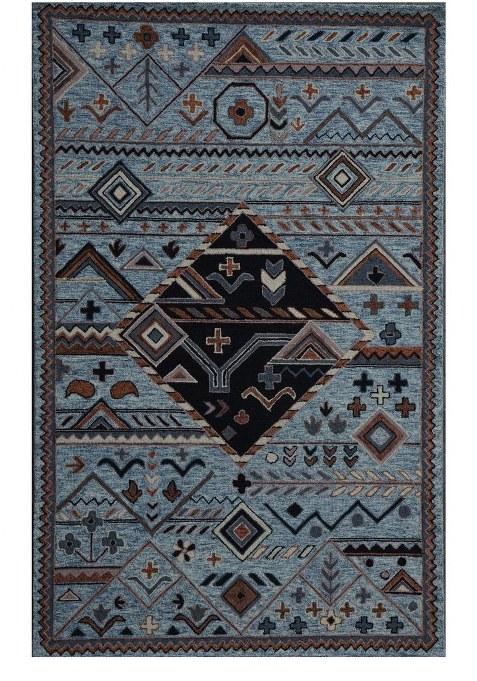 Saffron Rugs Hand-Tufted 100% Wool Area Rug | Light Blue Rectangular Rug | Cotton Backing | Bohemian Geometric Carpet for Living Room