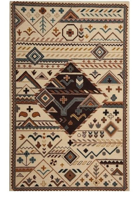 Saffron Rugs Hand-Tufted 100% Wool Area Rug | Ivory Multicolor Rectangular Rug | Cotton Backing | Bohemian Geometric Carpet for Living Room