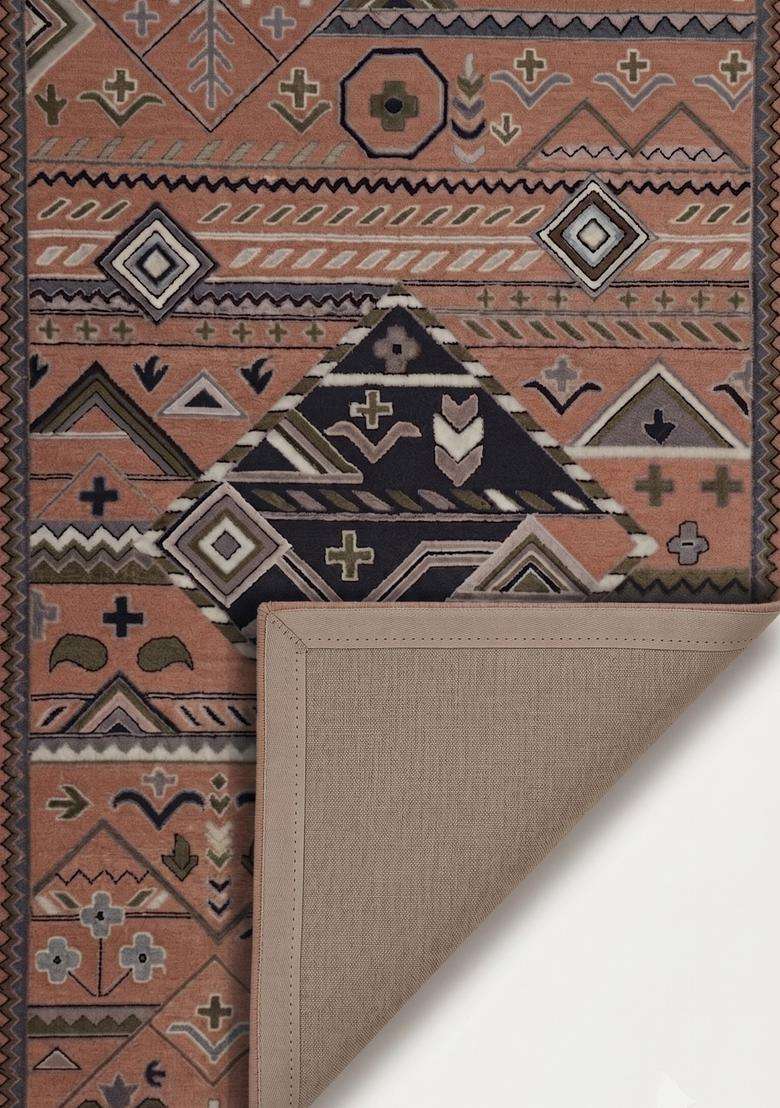 Saffron Rugs Terracotta Brown Bohemian Geometric Hand Tufted Wool Rectangular Rug - Indya