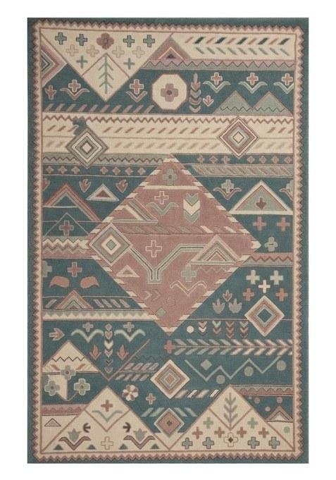 Saffron Rugs Hand-Tufted 100% Wool Area Rug | Teal Multicolor Rectangular Rug | Cotton Backing | Bohemian Geometric Carpet for Living Room