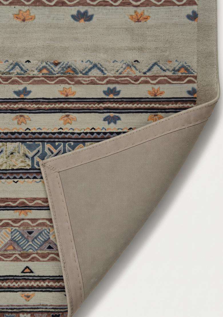 Saffron Rugs Hand-Tufted 100% Wool Area Rug | Beige Multicolor Rectangular Rug | Cotton Backing | Bohemian Geometric Carpet for Living Room - Indya