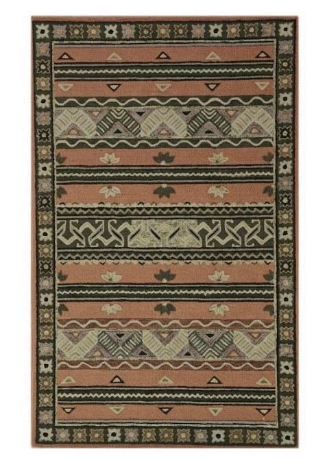 Saffron Rugs Hand-Tufted 100% Wool Area Rug | Terracotta Brown Rectangular Rug | Cotton Backing | Bohemian Striped Carpet for Living Room