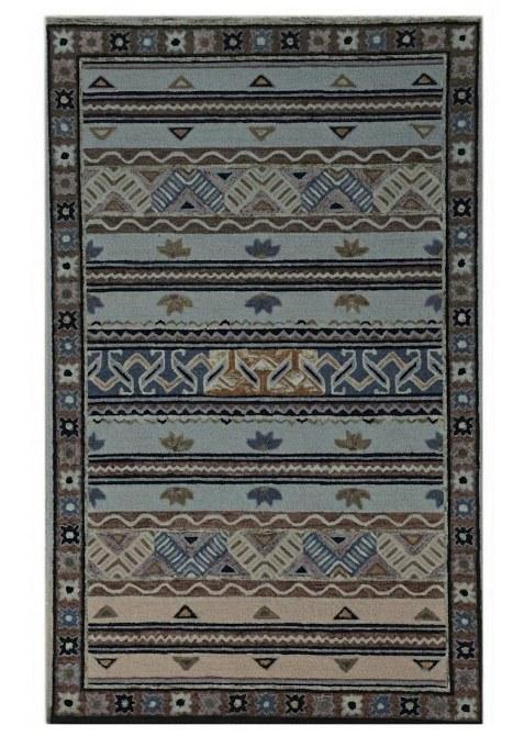 Saffron Rugs Hand-Tufted 100% Wool Area Rug | Light Blue Grey Rectangular Rug | Cotton Backing | Bohemian Geometric Carpet for Living Room