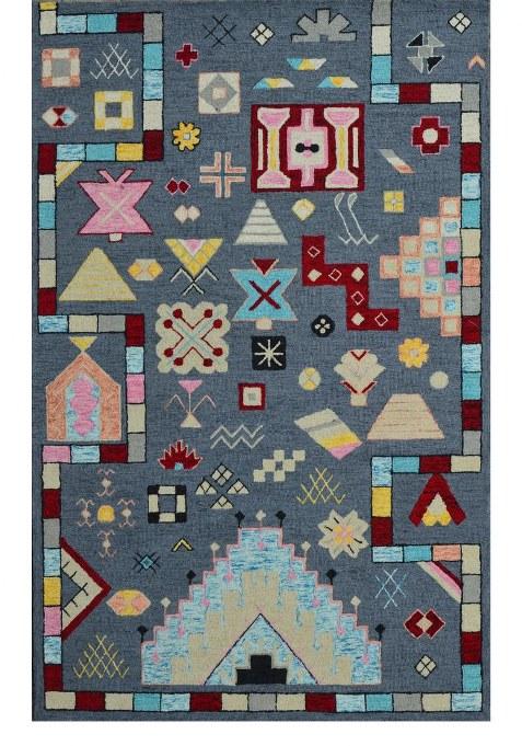 Saffron Rugs Hand-Tufted 100% Wool Area Rug | Grey Multicolor Rectangular Rug | Cotton Backing | Bohemian Geometric Carpet for Living Room