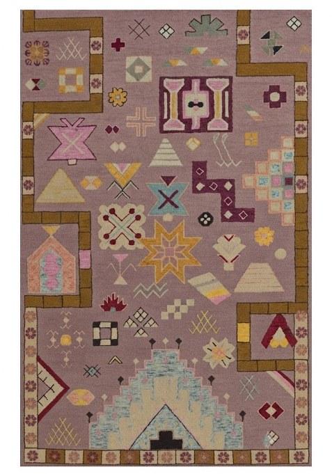 Saffron Rugs Hand-Tufted 100% Wool Area Rug | Mauve Purple Rectangular Rug | Cotton Backing | Bohemian Geometric Carpet for Living Room