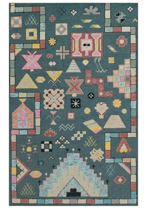 Saffron Rugs Hand-Tufted 100% Wool Area Rug | Teal Green Rectangular Rug | Cotton Backing | Bohemian Geometric Carpet for Living Room