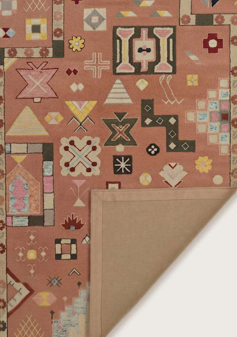 Saffron Rugs Terracotta Pink Bohemian Geometric Hand Tufted Wool Rectangular Rug - Indya