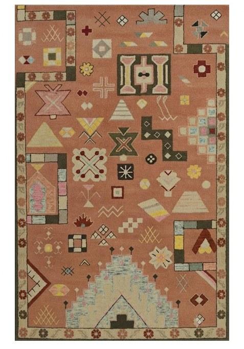 Saffron Rugs Hand-Tufted 100% Wool Area Rug | Terracotta Pink Rectangular Rug | Cotton Backing | Bohemian Geometric Carpet for Living Room