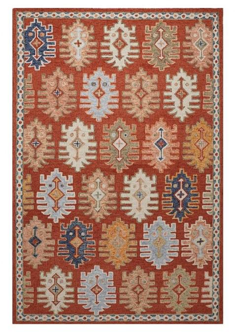 Saffron Rugs Hand-Tufted 100% Wool Area Rug | Terracotta Red Rectangular Rug | Cotton Backing | Bohemian Geometric Carpet for Living Room