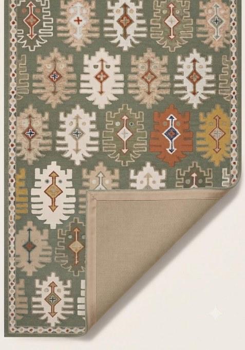 Saffron Rugs Hand-Tufted 100% Wool Area Rug | Olive Green Rectangular Rug | Cotton Backing | Bohemian Geometric Carpet for Living Room