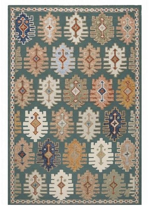 Saffron Rugs Hand-Tufted 100% Wool Area Rug | Teal Blue Rectangular Rug | Cotton Backing | Bohemian Geometric Carpet for Living Room