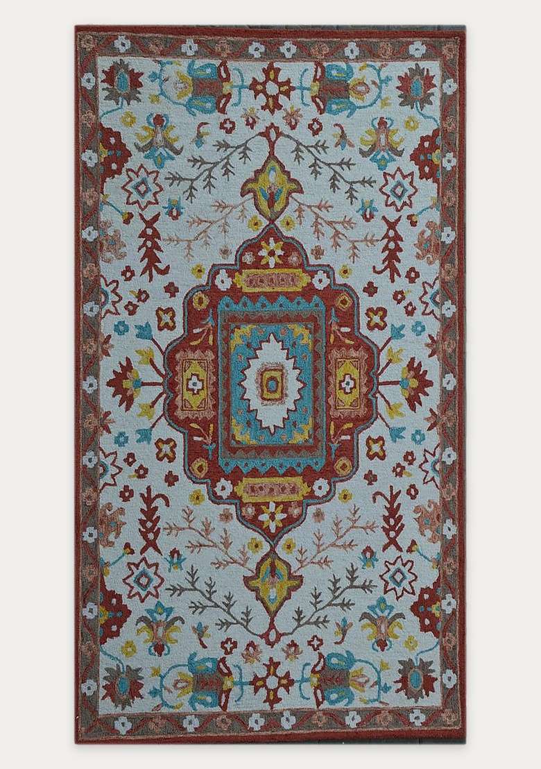 Saffron Rugs Hand-Tufted 100% Wool Area Rug | Dark Brown Multicolor Rectangular Rug | Cotton Backing | Bohemian Geometric Carpet for Living Room - Indya