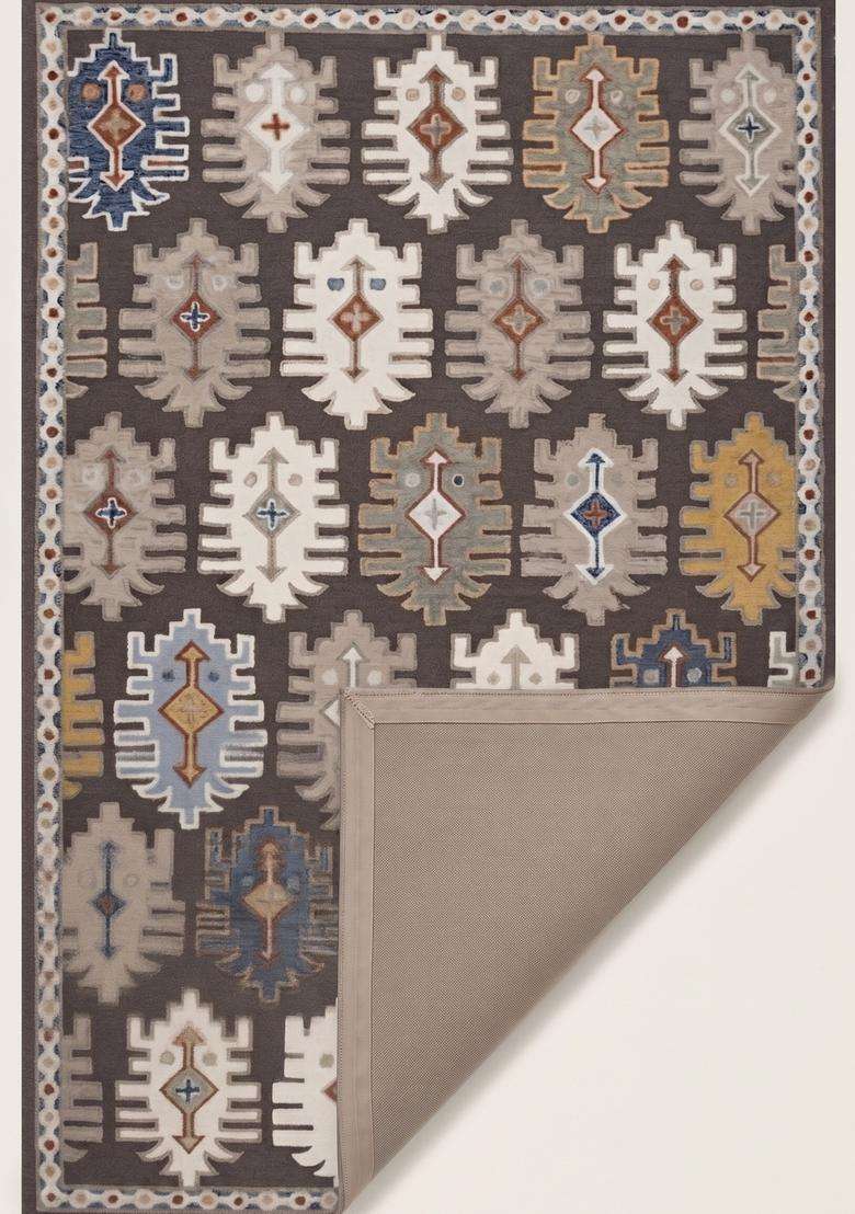 Saffron Rugs Hand-Tufted 100% Wool Area Rug | Dark Brown Multicolor Rectangular Rug | Cotton Backing | Bohemian Geometric Carpet for Living Room - Indya