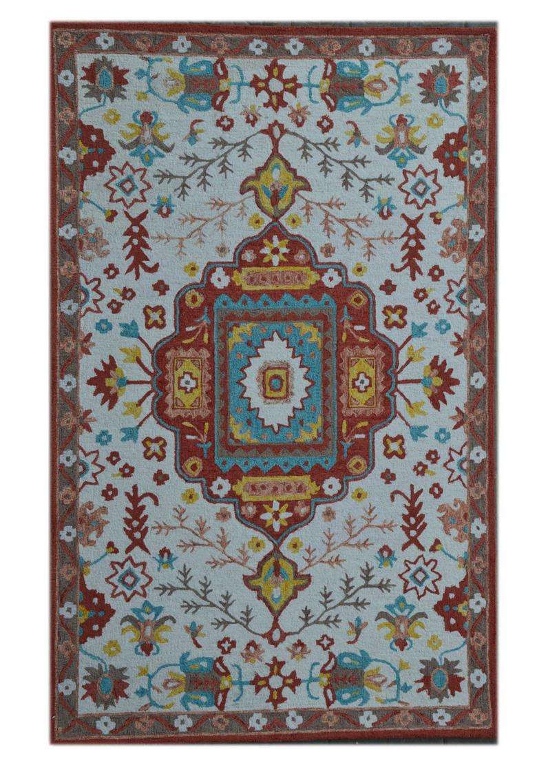 Saffron Rugs Multicolor Oriental Floral Hand Tufted Wool Rectangular Rug - Indya