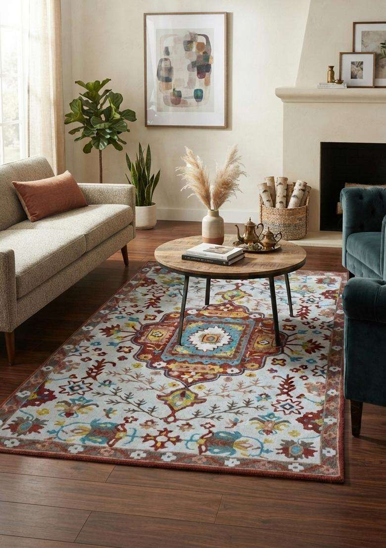 Saffron Rugs Hand-Tufted 100% Wool Area Rug | Multicolor Rectangular Rug | Cotton Backing | Oriental Floral Carpet for Living Room - Indya