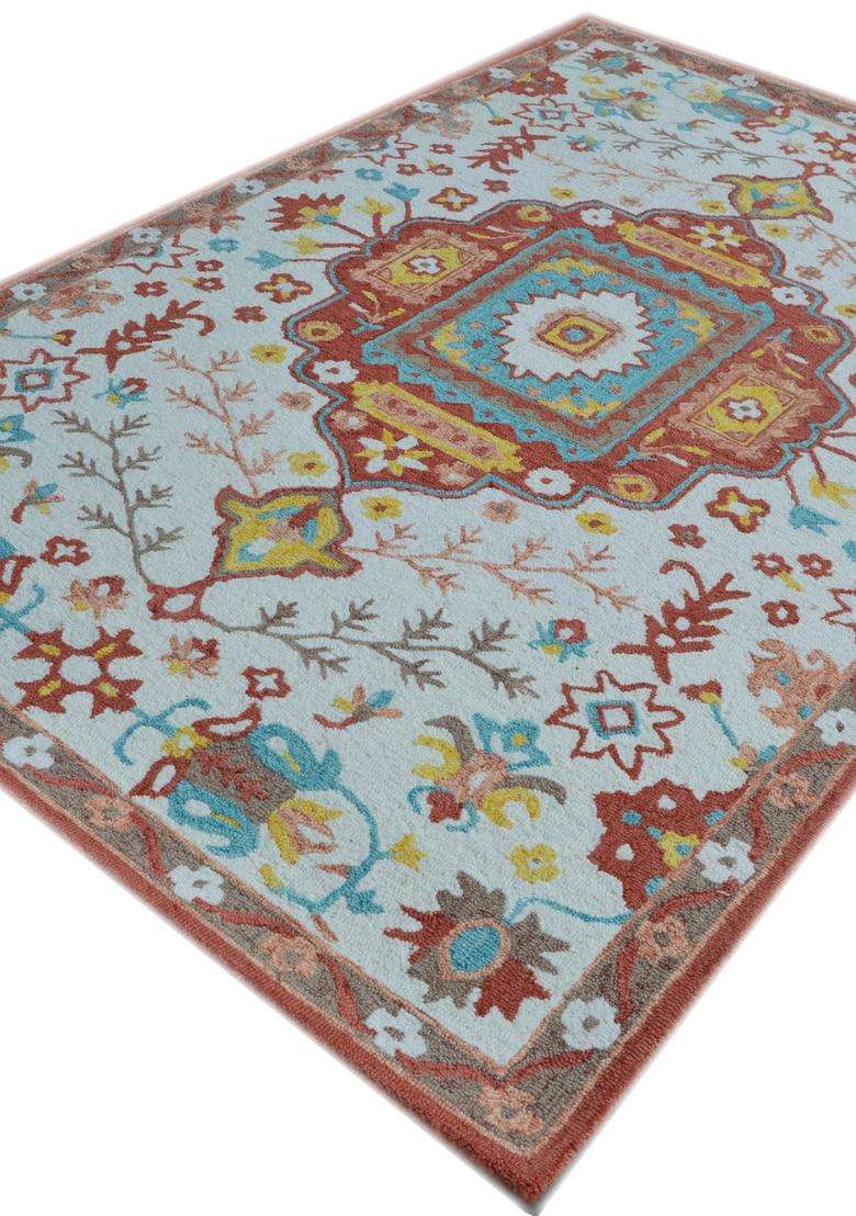 Saffron Rugs Multicolor Oriental Floral Hand Tufted Wool Rectangular Rug - Indya