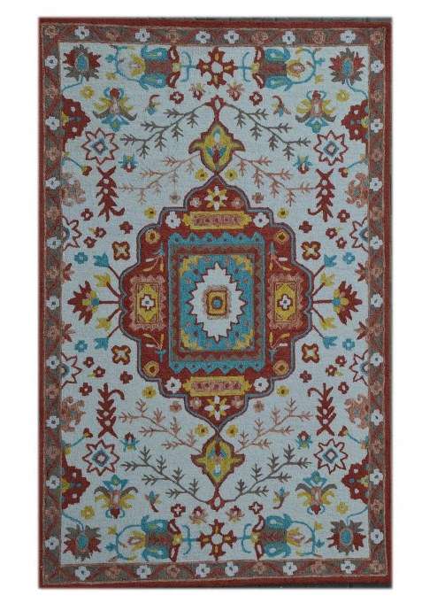 100% Wool Handmade Multicolor Rug | Oriental Floral Carpet With Cotton Backing For Living Room