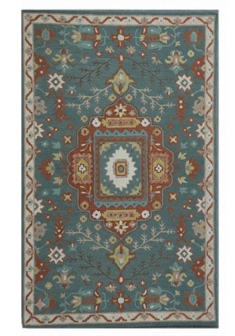 Saffron Rugs Hand-Tufted 100% Wool Area Rug | Teal Blue Rectangular Rug | Cotton Backing | Oriental Floral Carpet for Living Room
