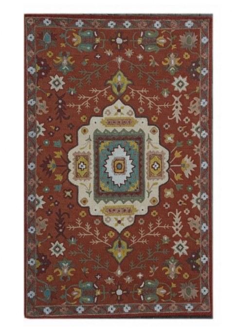Saffron Rugs Hand-Tufted 100% Wool Area Rug | Rust Red Rectangular Rug | Cotton Backing | Oriental Geometric Carpet for Living Room