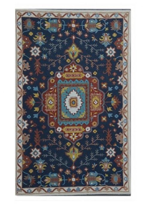 Saffron Rugs Hand-Tufted 100% Wool Area Rug | Navy Blue Rectangular Rug | Cotton Backing | Oriental Floral Carpet for Living Room