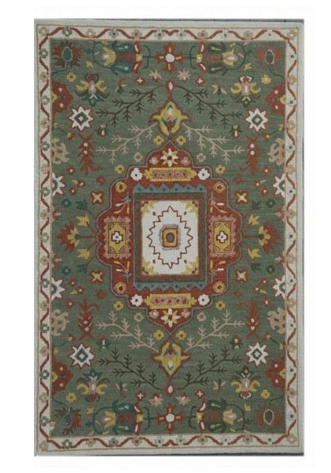 Saffron Rugs Hand-Tufted 100% Wool Area Rug | Olive Green Rectangular Rug | Cotton Backing | Oriental Floral Carpet for Living Room