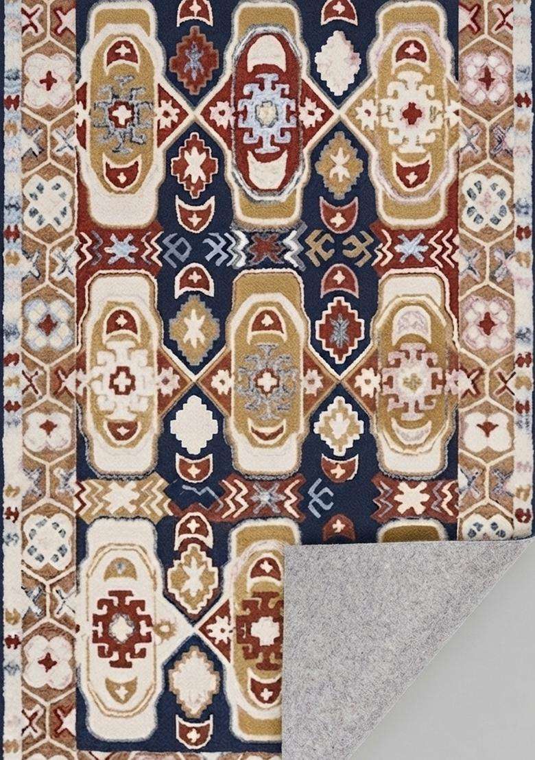 Saffron Rugs Navy Multicolor Bohemian Geometric Hand Tufted Wool Rectangular Rug - Indya