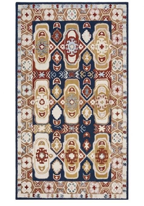 Saffron Rugs Hand-Tufted 100% Wool Area Rug | Navy Multicolor Rectangular Rug | Cotton Backing | Bohemian Geometric Carpet for Living Room