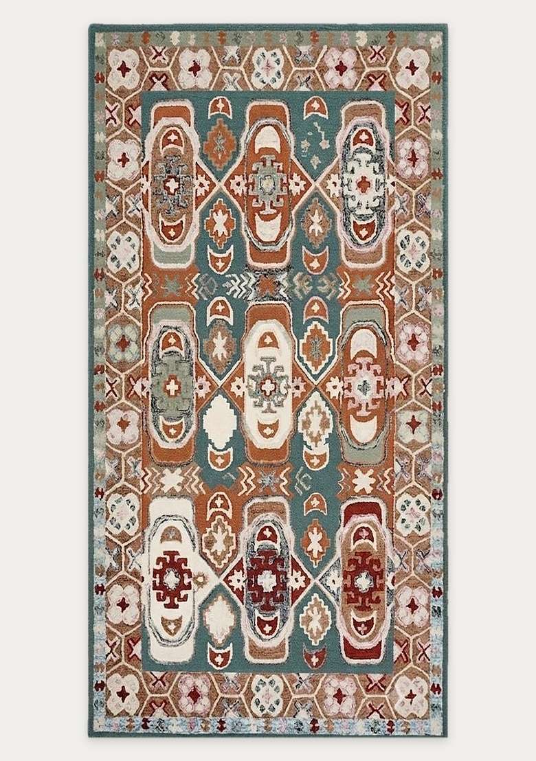 Saffron Rugs Multicolor Bohemian Geometric Hand Tufted Wool Rectangular Rug - Indya