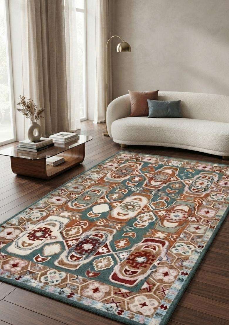 Saffron Rugs Hand-Tufted 100% Wool Area Rug | Multicolor Rectangular Rug | Cotton Backing | Bohemian Geometric Carpet for Living Room - Indya