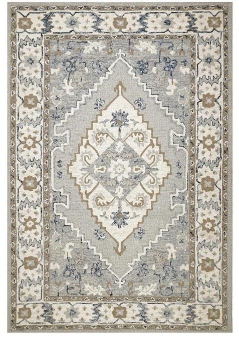 Saffron Rugs Hand-Tufted 100% Wool Area Rug | Grey Blue Rectangular Rug | Cotton Backing | Oriental Floral Carpet for Living Room