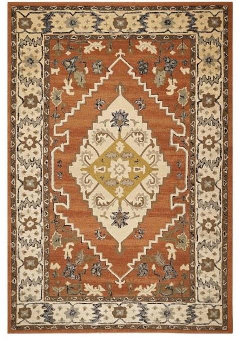 Saffron Rugs Hand-Tufted 100% Wool Area Rug | Rust Terracotta Rectangular Rug | Cotton Backing | Oriental Geometric Carpet for Living Room