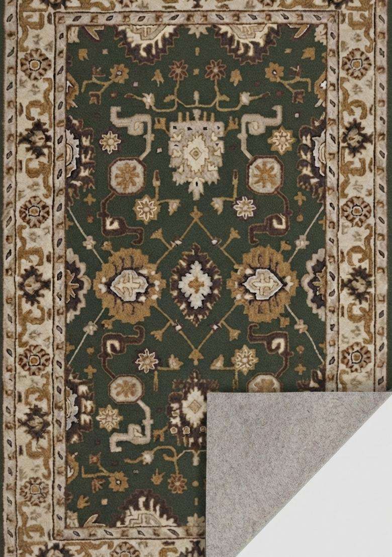 Saffron Rugs Hand-Tufted 100% Wool Area Rug | Dark Green Rectangular Rug | Cotton Backing | Classic Floral Carpet for Living Room - Indya