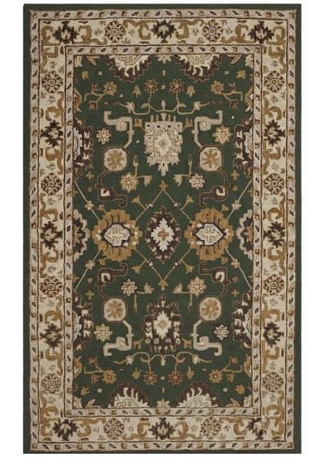 Saffron Rugs Hand-Tufted 100% Wool Area Rug | Dark Green Rectangular Rug | Cotton Backing | Classic Floral Carpet for Living Room
