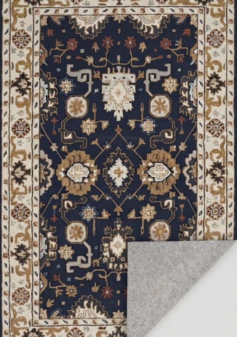 Saffron Rugs Hand-Tufted 100% Wool Area Rug | Navy Blue Rectangular Rug | Cotton Backing | Oriental Floral Carpet for Living Room - Indya