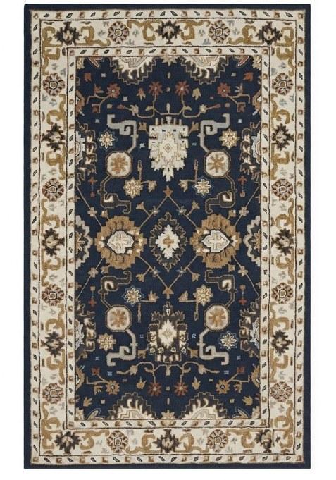 Saffron Rugs Hand-Tufted 100% Wool Area Rug | Navy Blue Rectangular Rug | Cotton Backing | Oriental Floral Carpet for Living Room
