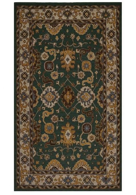 Saffron Rugs Hand-Tufted 100% Wool Area Rug | Dark Green Rectangular Rug | Cotton Backing | Oriental Floral Carpet for Living Room