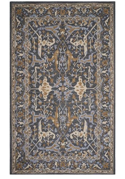 Saffron Rugs Hand-Tufted 100% Wool Area Rug | Charcoal Grey Rectangular Rug | Cotton Backing | Oriental Floral Carpet for Living Room