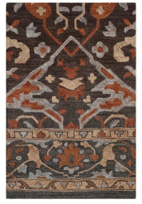 Saffron Rugs Hand-Tufted 100% Wool Area Rug | Dark Brown Rectangular Rug | Cotton Backing | Oriental Floral Carpet for Living Room