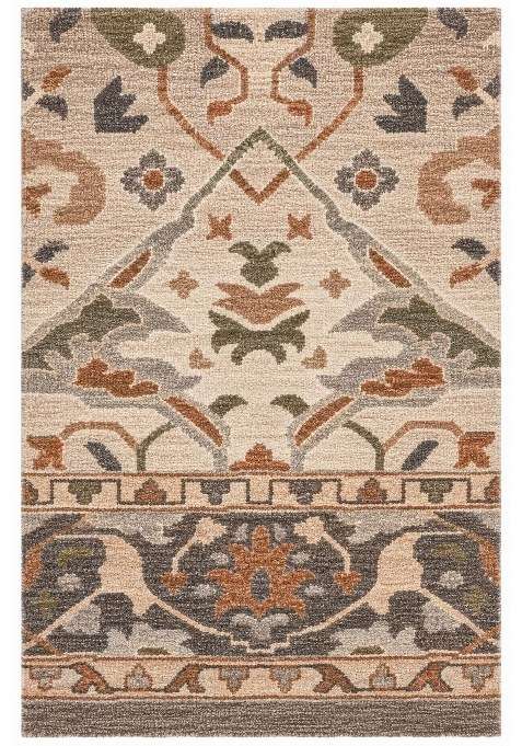 100% Wool Handmade Beige Multicolor Rug | Oriental Floral Carpet With Cotton Backing For Living Room