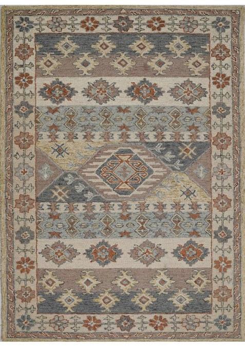 Saffron Rugs Hand-Tufted 100% Wool Area Rug | Multicolor Grey Blue Rectangular Rug | Cotton Backing | Bohemian Geometric Carpet for Living Room